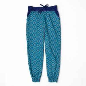 Aerie Printed Jogger Pants Blue Teal Boho Geo Elastic Waist Lounge Size M